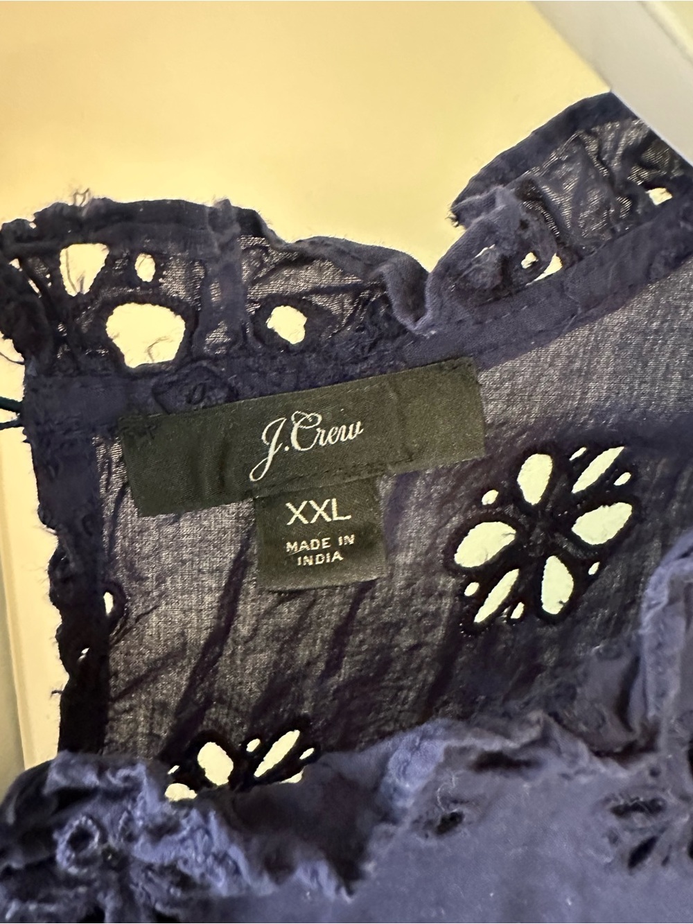 J. Crew Long Sleeve Navy Eyelet Ruffle Blouse Sz XXL - Picture 3 of 8